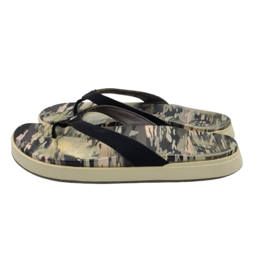OluKai Nua Pio Camo Flip Flop Sandals Size 10 Black White Gray - Picture 7 of 10